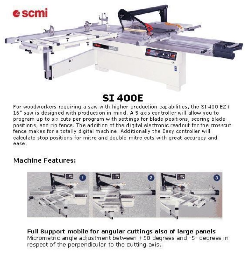 Used SCM SI 400E Sliding Table Saw Coast Machinery Group