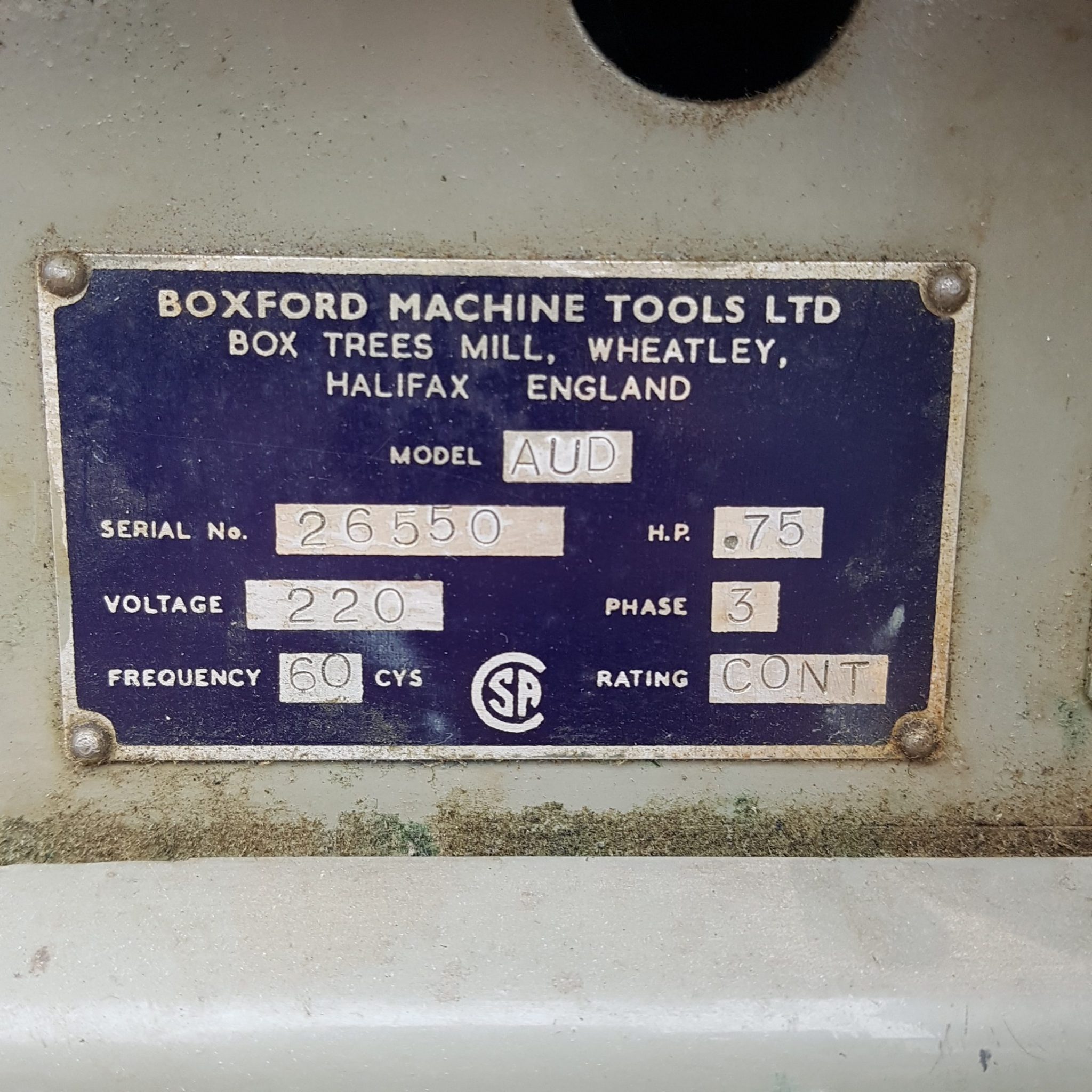 boxford lathe serial number location